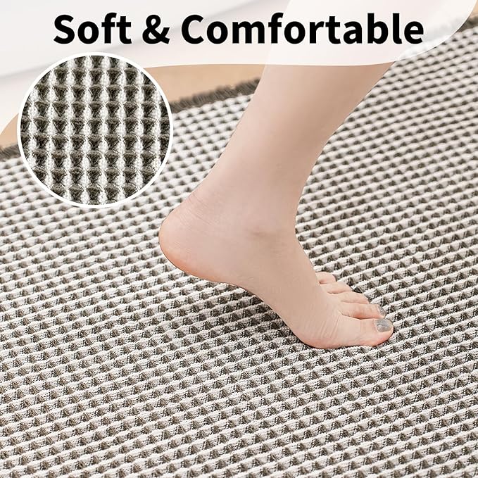 Waffle Bath Mat - Boho Bathroom Rugs Non Slip Washable, Super Absorbent & Quick Dry, Soft Bath Mat Farmhouse Bathroom Decor, 20'' x 48'', Olive Green and White