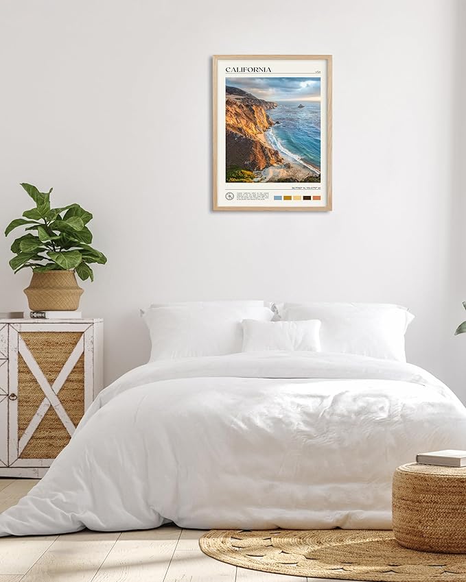 HesenDot Natural OAK Wood Coastal California Refers Framed Wall Art,12x16in Natural Seascape Canvas Wall Print,Classic Urban Landmark Wall Decor for Living Room,Bedroom,Office Gallery Gifts Set of 1