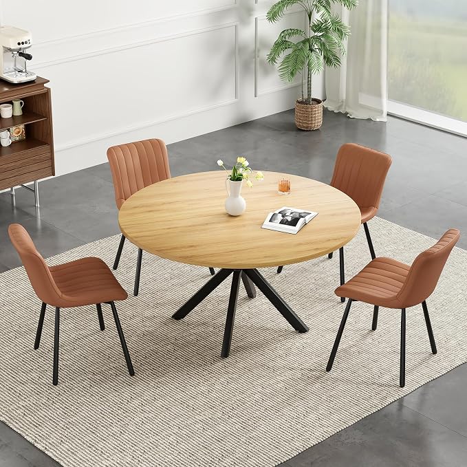 Soohow 47.2" Solid Wood Round Dining Kitchen Table for 4-6 People with Intersecting Pedestal Base