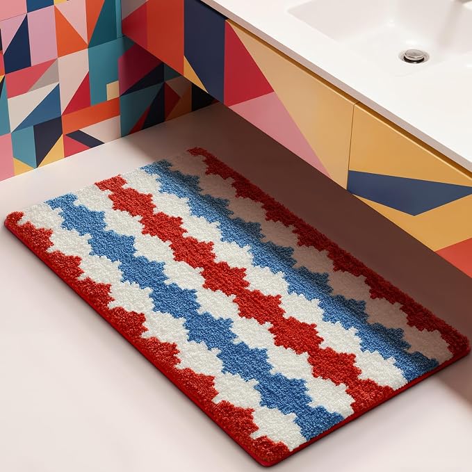 LUMI Bathroom Rugs with Wave, Soft Absorbent Bath Mat for Modern Home Decor, Non-Slip Quick-Dry Bath Rug, Machine Washable Floor Mat for Shower and Tub, Entryway, 24"x36", Azure Wave