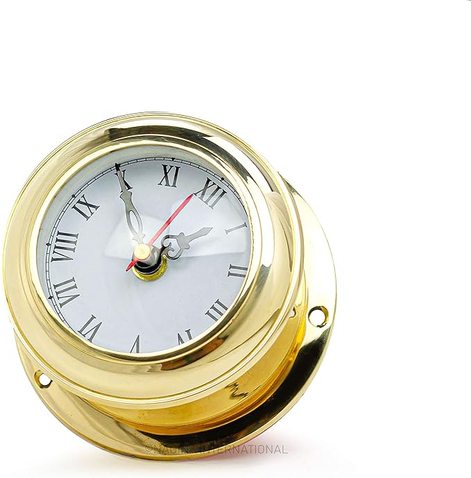 Nagina International MB Ship's Clock Solid Brass Nautical Ships Maritime Timekeeper