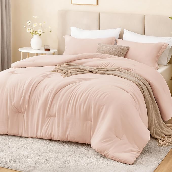 Love's cabin Pink Full Comforter Set, 3-Piece Prewashed Bed Set with 1 Comforter (79 x 90 in) & 2 Pillowcases, Lightweight & Breathable for All Seasons | Soft