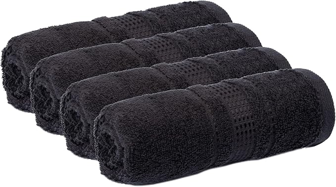 Melissa Linen, 4 Piece Washcloths Set, 100% Turkish Cotton Towels for Body and Face Towels, 12 in x 12 in, Absorbent, Quick Dry, Durable and Soft, Baby Wash Cloths, Wash Rags for Kitchen, Jet Black
