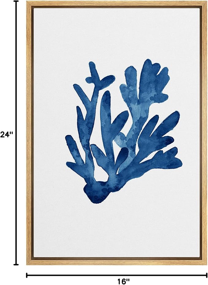 MUDECOR Framed Canvas Print Wall Art Blue Watercolor Underwater Coral Nature Wilderness Illustrations Modern Art Beach Colorful Ultra for Living Room, Bedroom, Office - 16"x24" Natural