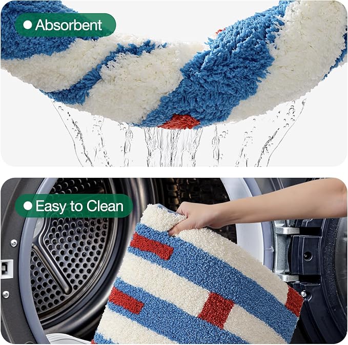 LUMI Bathroom Rugs with Blue White Stripe, Soft Absorbent Bath Mat for Modern Home Decor, Non-Slip Quick-Dry Bath Rug, Machine Washable Floor Mat for Shower and Tub, Entryway, 24"x36"