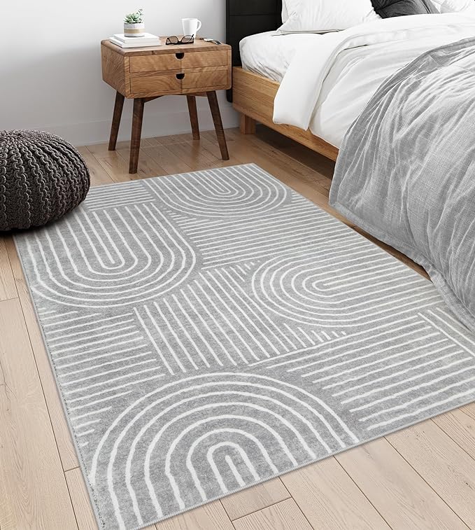 Lahome Abstract Washable Rugs, Soft Area Rugs 4x6 Non-Slip Grey Rug for Bedroom Entryway, Ultra-Thin Living Room Rugs Modern Throw Carpet for Nursery Kitchen Darrell (4'x6',Gray)