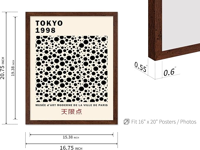 Poster Master Vintage Poster - Retro Pop Art Print - Gift for Artist, Friend - Black Dots, Tokyo, Ville de Paris, Modern, Abstract - Wall Decor for Home, Office, 16x20 Brown Framed