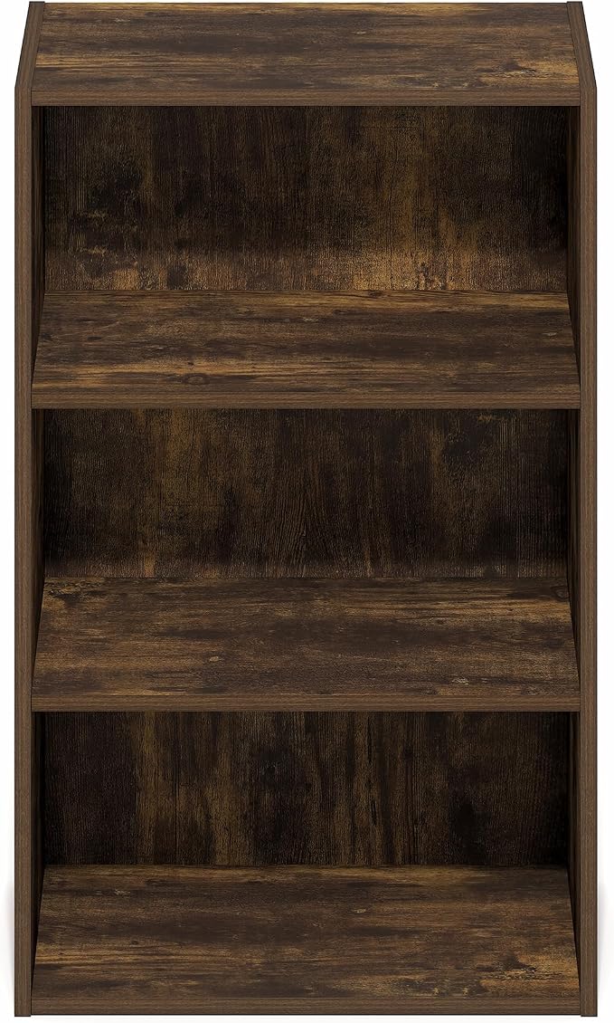 Furinno Basic Book Shelf, 3-Tier Bookshelf, Storage Organizer Bookcase with Open Shelf, 11 x 17 x 26, for Living Room, Bedroom, Home Office, Amber Pine