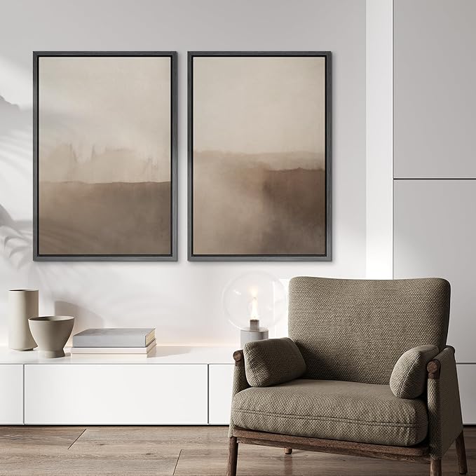 IDEA4WALL Framed Canvas Print Wall Art Set Minimalist Brown Watercolor Landscape Neutral Illustrations Modern Art Decorative Bohemian Calm/Zen for Living Room, Bedroom, Office - 16"x24"x2 Black