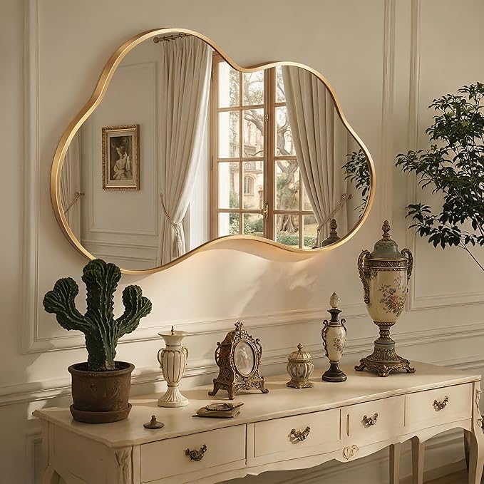 Irregular Wall Mirror with Metal Frame for Living Room, Hallway, Entryway, Bathroom and Dining Room