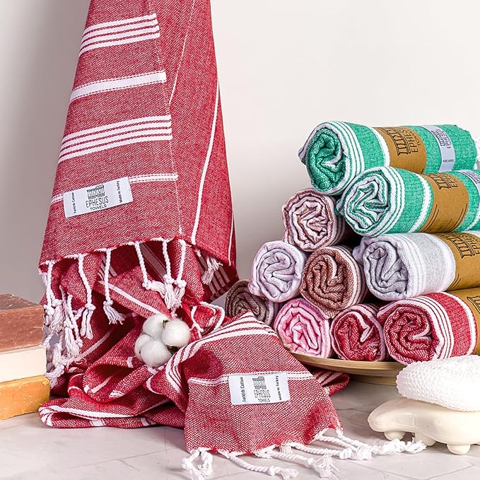 Hand Towels - Set of 2 | 18" x 30" - Decorative Turkish Hand Towel for Bathroom, Kitchen, Guest, Face, Hair, Tea, Dishcloth (Sultan, Red)