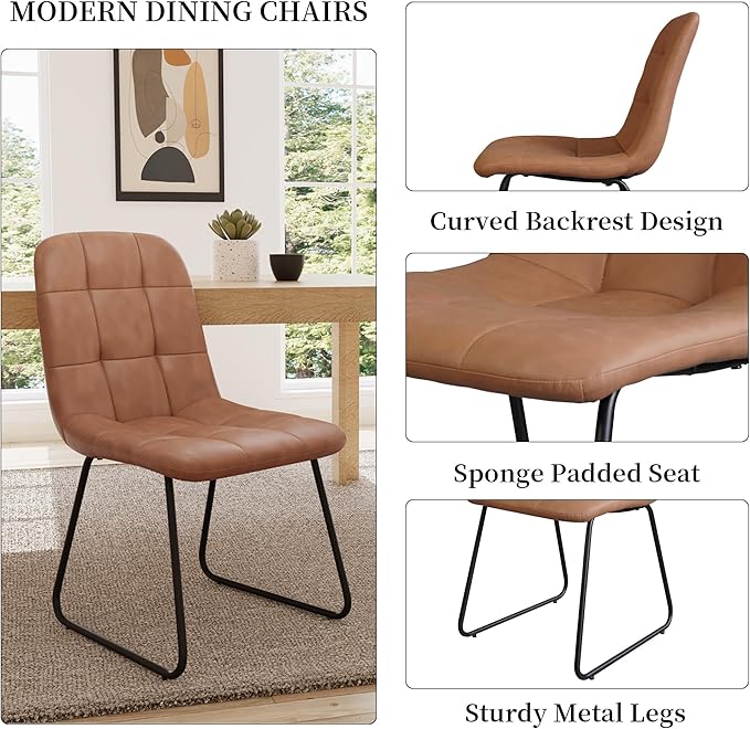 45.3 Inch Round Dining Table Set for 4, Mid Century Modern Small Kitchen Coffee Set for Dining Room Kitchen Apartment (Cream Table + 4 U-Shaped Brown Chairs)