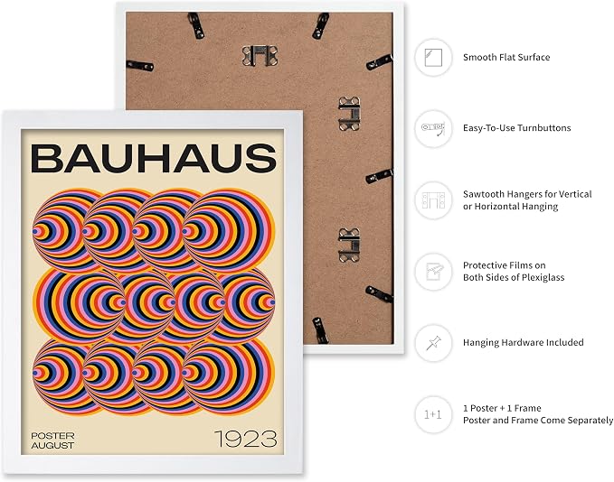 Poster Master Bauhaus Poster - Abstract Spiral Print - Geometric ART - Rainbow ART - Psychedelic Style - Chic Boho - Mid Century Modern - Living Room or Bedroom Decor - 8x10 White Framed