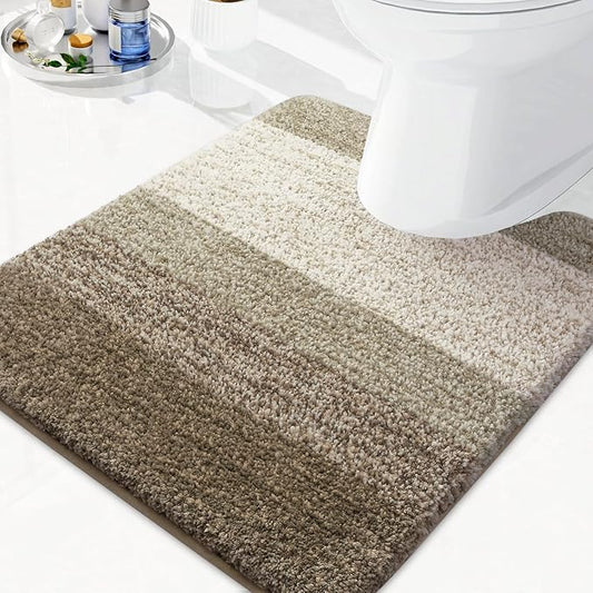Arotive Microfiber Bathroom Rugs, Shaggy Soft and Absorbent Contour Toilet Rugs, Non-Slip, Thick Plush Machine Washable Dry Bath Mats for Toilet Base, 24x20, Coffee, U-Shape