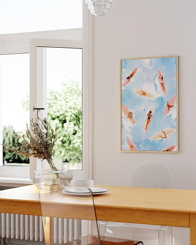 HAUS AND HUES Beach Art - Surfer Girl Poster, Beach Themed Prints, Surfing Artwork, Ocean Surf Art (Unframed, 24x36)