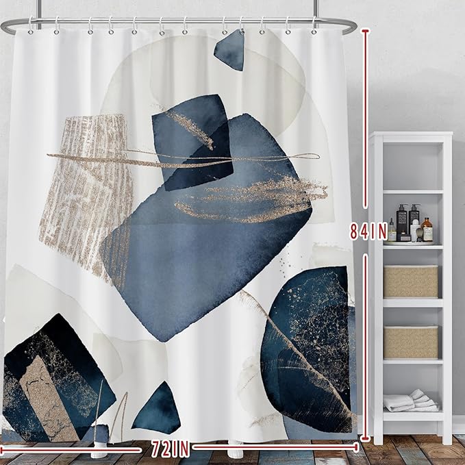Baocicoo Blue Grunge Texture Shower Curtain Abstract Grain Fashion Creative Design Boho Striped Shower Curtains for Hotel Spa Home Bathtubs Bath Waterproof Fabric with Hooks 72x84 Inches