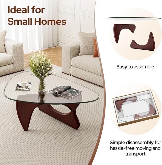 Modern Triangle Glass Coffee Table, Mid Century Coffee Table for Living Room Bedroom Reception Office Tables