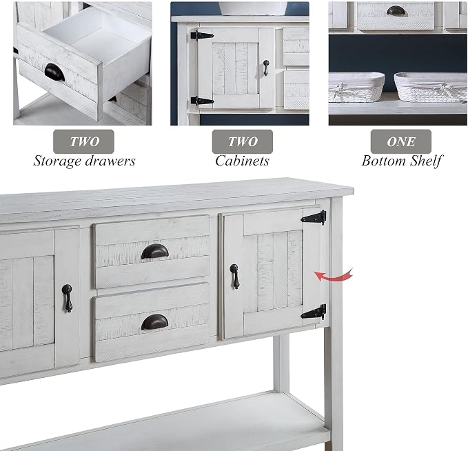 Merax Farmhouse Sideboard Buffet Kitchen Storage Cabinet with Drawers and Doors, Sideboard Storage Cabinet with Open Shelf for Living Room Kitchen Dining Room, Antique White…