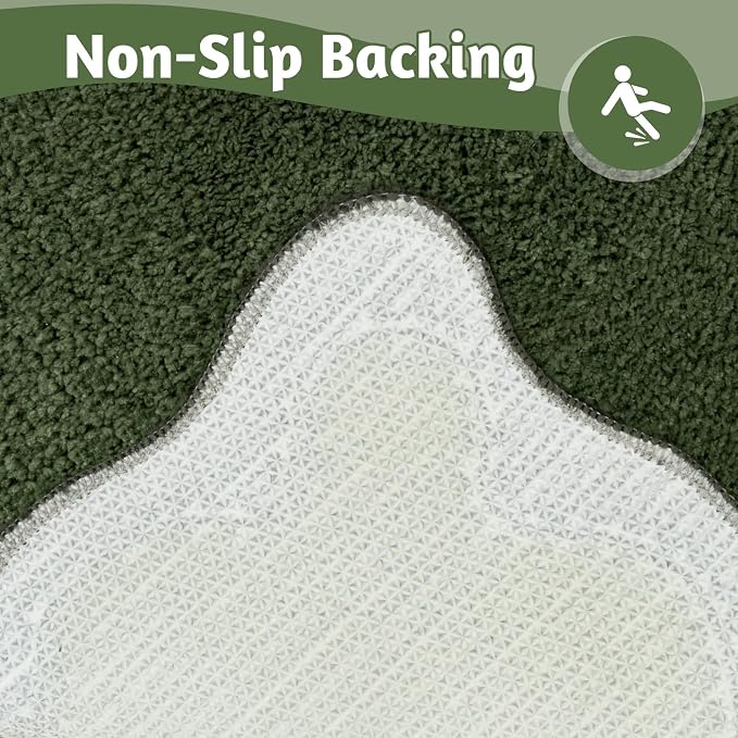 Uphome Bathroom Runner Rug, Green Large Water Absorbent Cute Bath Mat Non Slip Washable, 24x60 Soft Irregular Shaped Shaggy Microfiber Bath Runner Rug for Floor, Bathtub, Bedroom