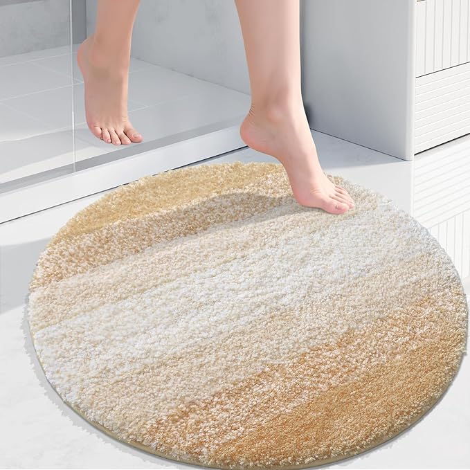 Arotive Microfiber Bathroom Rugs, Shaggy Soft and Absorbent Bath Rug, Non-Slip, Thick Plush Machine Washable Dry Bath Mats for Bathroom, Tub and Shower, 24x24, Beige, Round