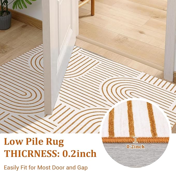 Modern Rug 2.5x10 Runners for Hallways, Abstract Kitchen Runner Rugs Non Slip Bath Runner, Rainbow Washable Rug for Bedroom, Soft Long Rugs for Entryway Bathroom Laundry Dorm, Orange