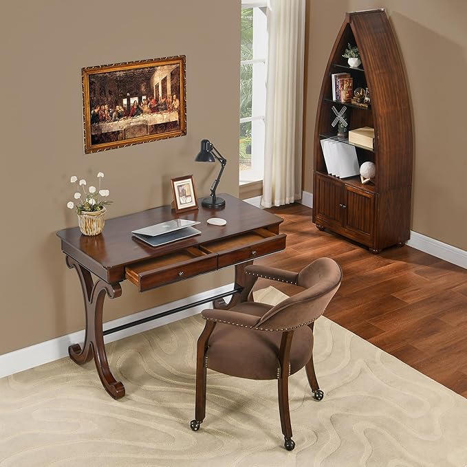 47.2"Large Computer Office Desk Workstation,Modern Simple Style Laptop Desk,Classic Wooden Writing Desk Business Furniture with Storage Drawers,Elegant Scroll Leg Design for Home Office(TABLE ONLY!)