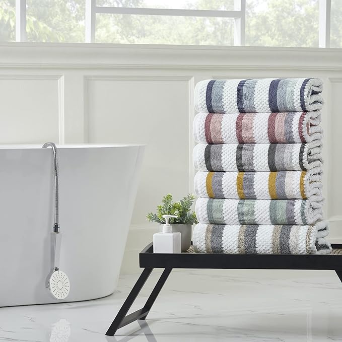 Modern Threads Pax 6-Piece Reversible Yarn Dyed Jacquard Towel Set - Bath Towels, Hand Towels, & Washcloths - Super Absorbent & Quick Dry - 100% Combed Cotton, Denim