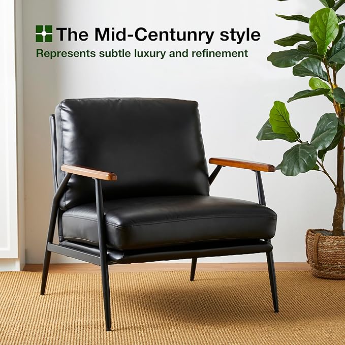 Glitzhome Modern Accent Chairs Set of 2, Metal Framed Living Room Chairs with Upholstered Cushion, Comfy Sofa Chair for Bedroom Reception Area Study Room, Black- 2 Set