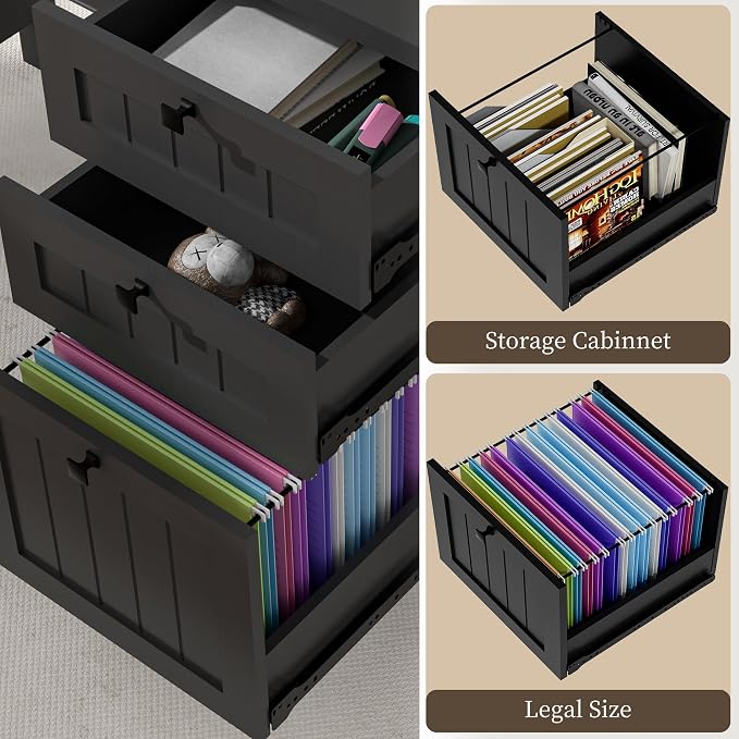 Executive Desk, Farmhouse Computer Desk with Drawers & Cabinet, Home Office Desk for Work Study Writing Workspace (Black, 45")
