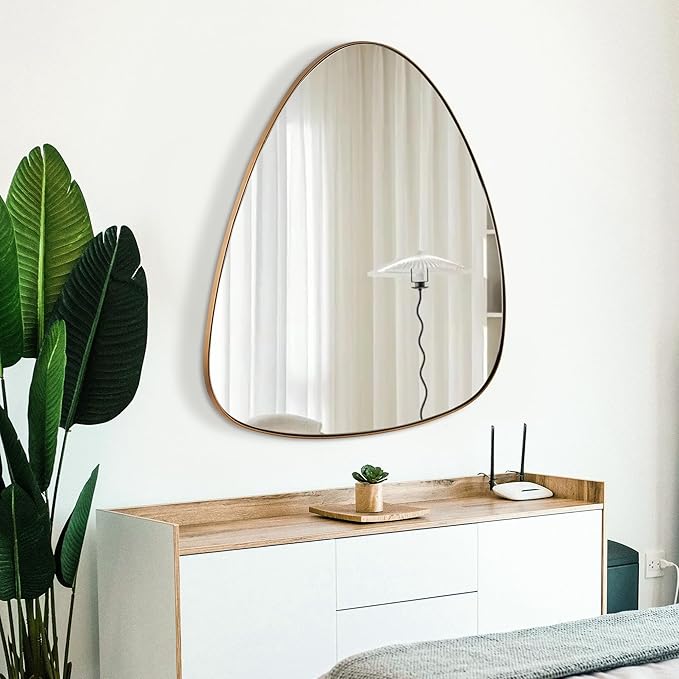 30" Asymmetrical Mirror With Metal Frame, Modern Geometrical Wall Mirror for Living Room, Bathroom, Bedroom (Gold, 27.5"x30")
