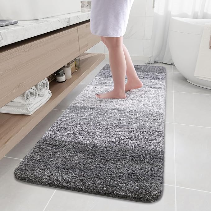 Arotive Microfiber Bathroom Rugs, Shaggy Soft and Absorbent Bath Rug, Non-Slip, Thick Plush Machine Washable Dry Bath Mats for Bathroom, Tub and Shower, 70x24, Grey, Rectangular