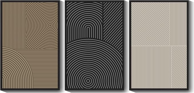 KUVIOKE Minimalist Abstract Boho Framed Wall Art Modern Mid-Century Bohemain Neutral Line Wall Decor Geometric Artwork Bedroom Decor 24x36in (Black Framed)