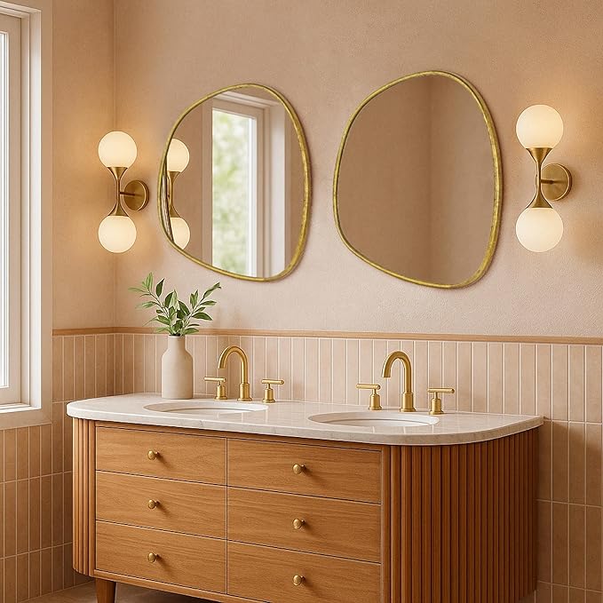 TEHOME Asymmetrical Irregular Shaped Antiqued Gold Foil Asymmetrical Accent Mirror Irregular Bathroom Wall Mirror