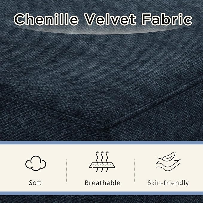 Storage Chaise Lounge Indoor, Upholstered Chaise Lounge Chair with Storage for Bedroom Living Room Office Blue Chenille Fabric (Left Armrest)