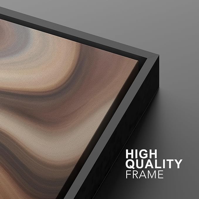 MUDECOR Framed Canvas Print Wall Art Soft Beige Marble Flow Abstract Neutral Wave Illustrations Fine Art Decorative Zen Multicolor Country/Farmhouse Retro for Bedroom - 16"x24" BLACK