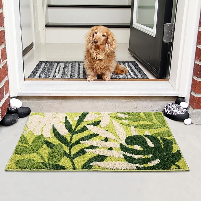 Hi Space Bathroom Rugs 31.5x19.7IN Green Leaves Bath Mat for Bathroom Non Slip Machine Washable Soft Microfiber Absorbent Cute Bath Rug Plush for Tub Shower Sink Fluffy Home Decor Accessories