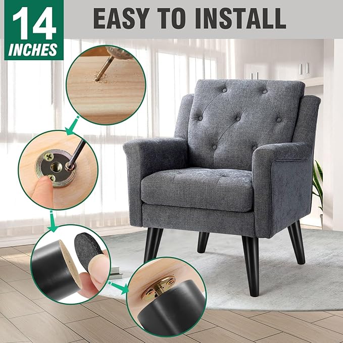 FoDau770 Black Rubber Wood Furniture Legs 14 Inches, Slant Tapered Wood Feet Mid Century Sofa Legs Set of 4, 5/16" UNC Furniture Feet Replacement Parts for Cabinet Couch Dresser Chair Ottoman Table