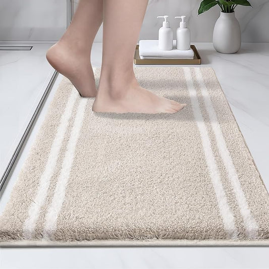 PURRUGS Bathroom Rug Non-Slip Machine Washable 20" x 30", Super Absorbent and Quick Dry Shaggy Microfiber Bath Mat, Extra Soft and Plush Bath Rug for Bathtub, Shower, and Sink, Beige