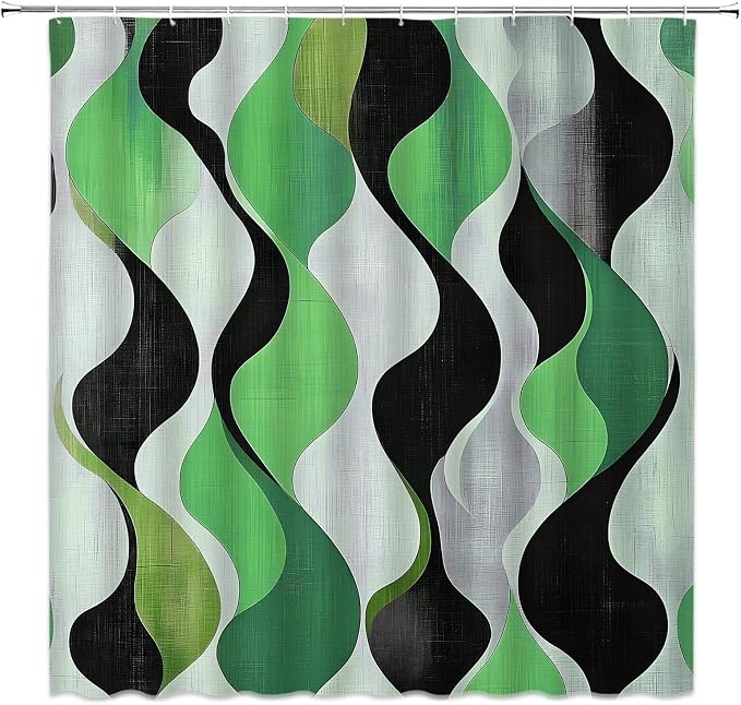 Mid Century Shower Curtain Boho Minimalist Modern Abstract Aesthetic Geometric Striped Atomic Retro Earthy Fabric Bathroom Decor Set with Hooks(70" Wx84 H)