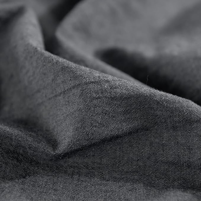 NEXHOME PRO Duvet Cover Full 100% Washed Cotton, Heathered Black Breathable, Durable, Textured, Linen Like, Home Bedding Set 80"x90"