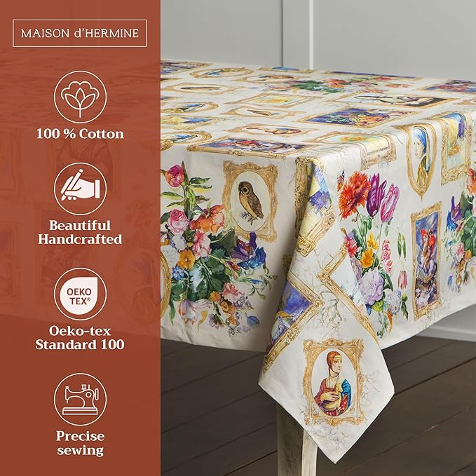 Maison d' Hermine Table Cloth Rectangle Table 100% Cotton 60 x 108 Inches Tablecloth Reusable Decorative for Dining Room Farmhouse Home Valentines Day Decorations Spring Summer - Masterpiece