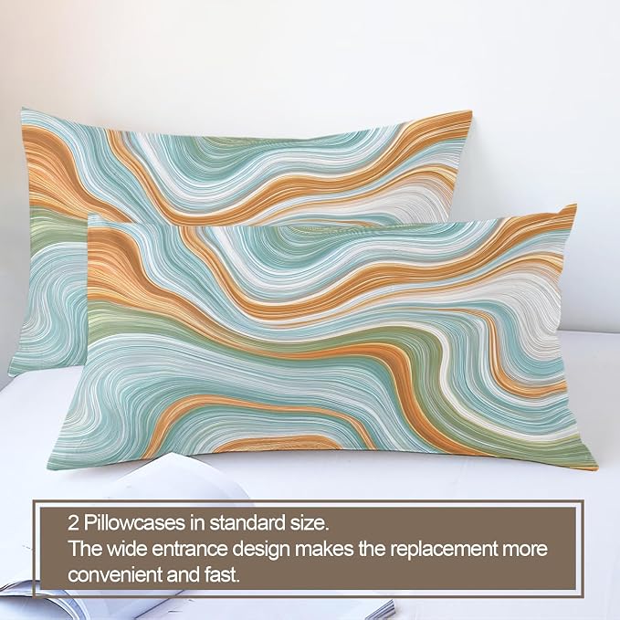 Modern Abstract Duvet Cover Twin Size, Flowing Lines Gradient Bedding Set 2 Piece Kids and Adults Retro Marble Patterned Comforter Cover with Zipper Ties & 1 Pillowcases
