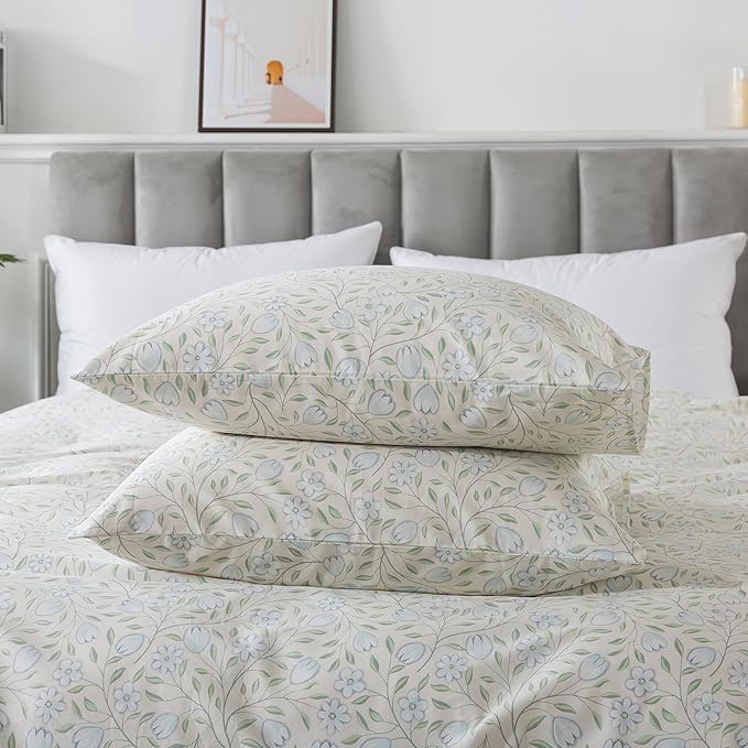 HoneiLife Floral Duvet Cover Queen - 100% Cotton Comforter Cover, Soft & Breathable Bedding Duvet Cover Sets with Zipper Closure & Corner Ties, 3-PC Wildflower Comforter Cover Sets, Early Summer