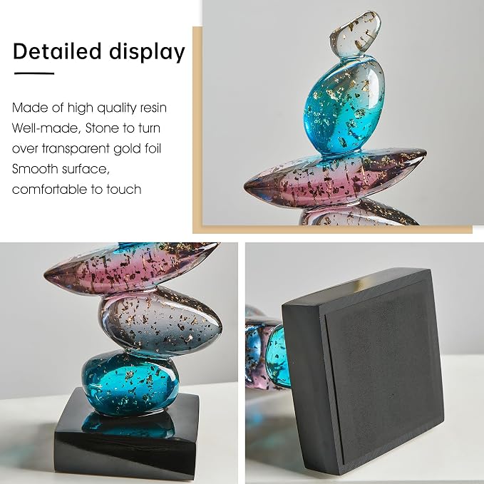 Fake Stone Art Statue Home Decor, Clear Resin Colorful Good Luck Stone Sculptures for Coffee Table Bookshelf Decor, Modern Art Living Room Office Bedroom Decorations