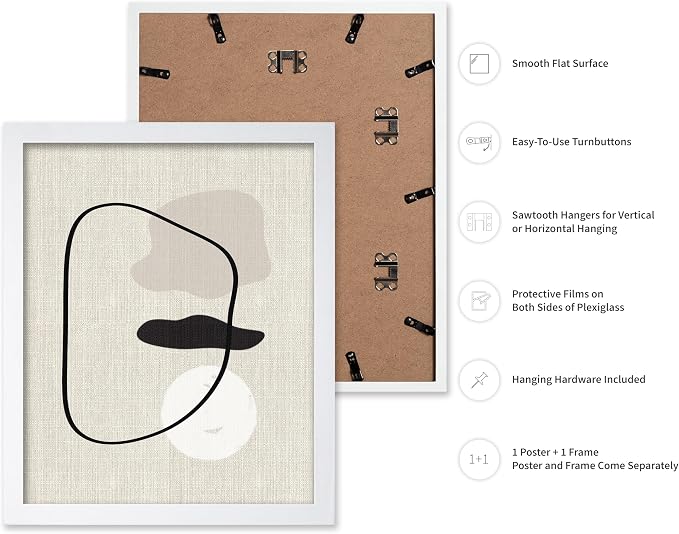 Poster Master Shapes on Linen Poster – Linen Print – Chic Boho Art – Abstract Shapes Artwork – Mid-Century Modern Piece – Great Bedroom or Living Room Wall Decor – 16x20 White Framed