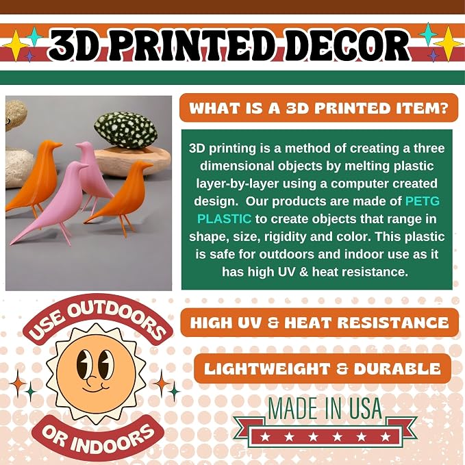 Mid Century Modern Retro Style Bird Family Decor Vintage Look Figurines 1960s 50s MCM Midmod Set of 2 Office Decoration Home Living room Gift (Yellow)