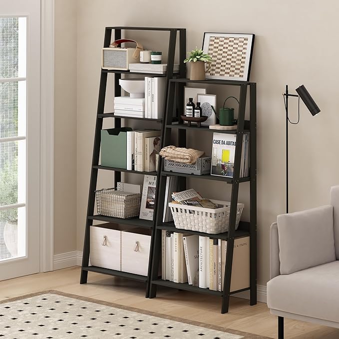 Furinno Ladder Book Shelf, 6-Tier Ladder Shelf, Open Design Bookshelf, Display Storage Bookcase, 14.8" x 23.6" x 66.2", Living Room, Home Office, Espresso