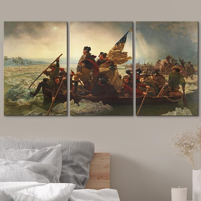 wall26 Canvas Print Wall Art Set Washington Crossing The Delaware by Emanuel Leutze Cultural Historic Oil Painting Fine Art ReproductionColorful for Living Room, Bedroom, Office - 16"x24" x 3 Panels