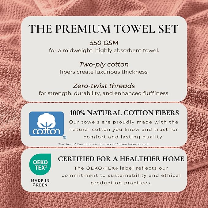 Great Bay Home 100% Cotton 6 Pack 26x16 Hand Towel Set - Absorbent, Quick-Drying, Durable Towels for Bathroom Decor - Low-Twist, Two-Ply Fibers (Desert Rose)