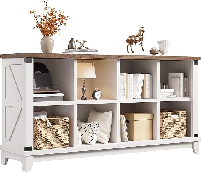 EnHomee 8-Cube Storage Organizer, Farmhouse Bookshelf, Display Shelf for Living Room, Bedroom, Home Office, White